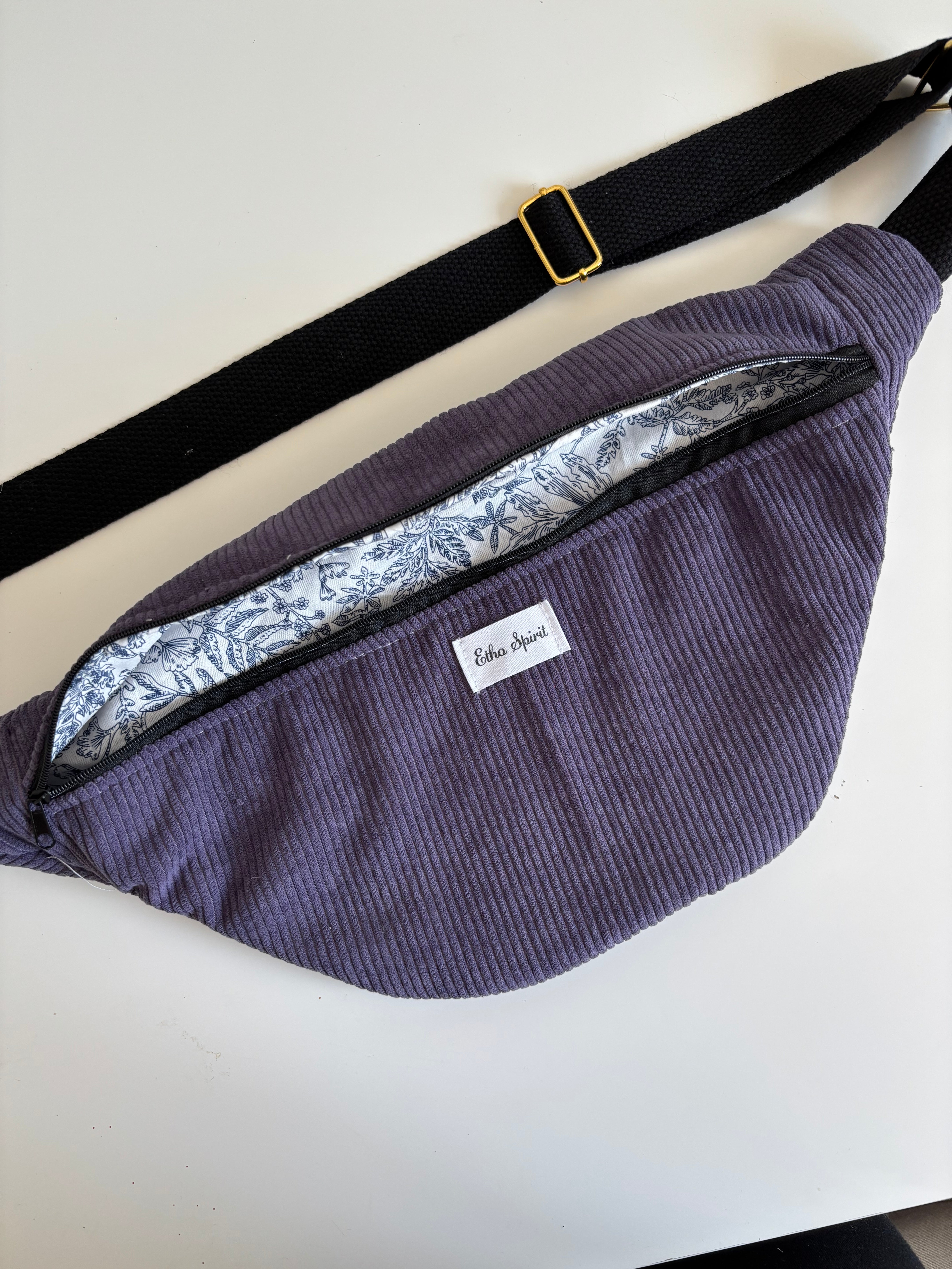 Sac banane | velours cotelé bleu